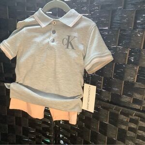 Calvin Klein Kids Polo Set in Gray and Peach